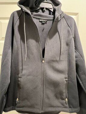 Swiss Tech Women's  Grey Waffle Knit Full Zip Fleece Hooded Jacket
